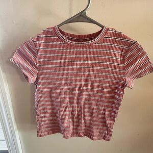 H&M Pink and White Striped Ribbed Tee